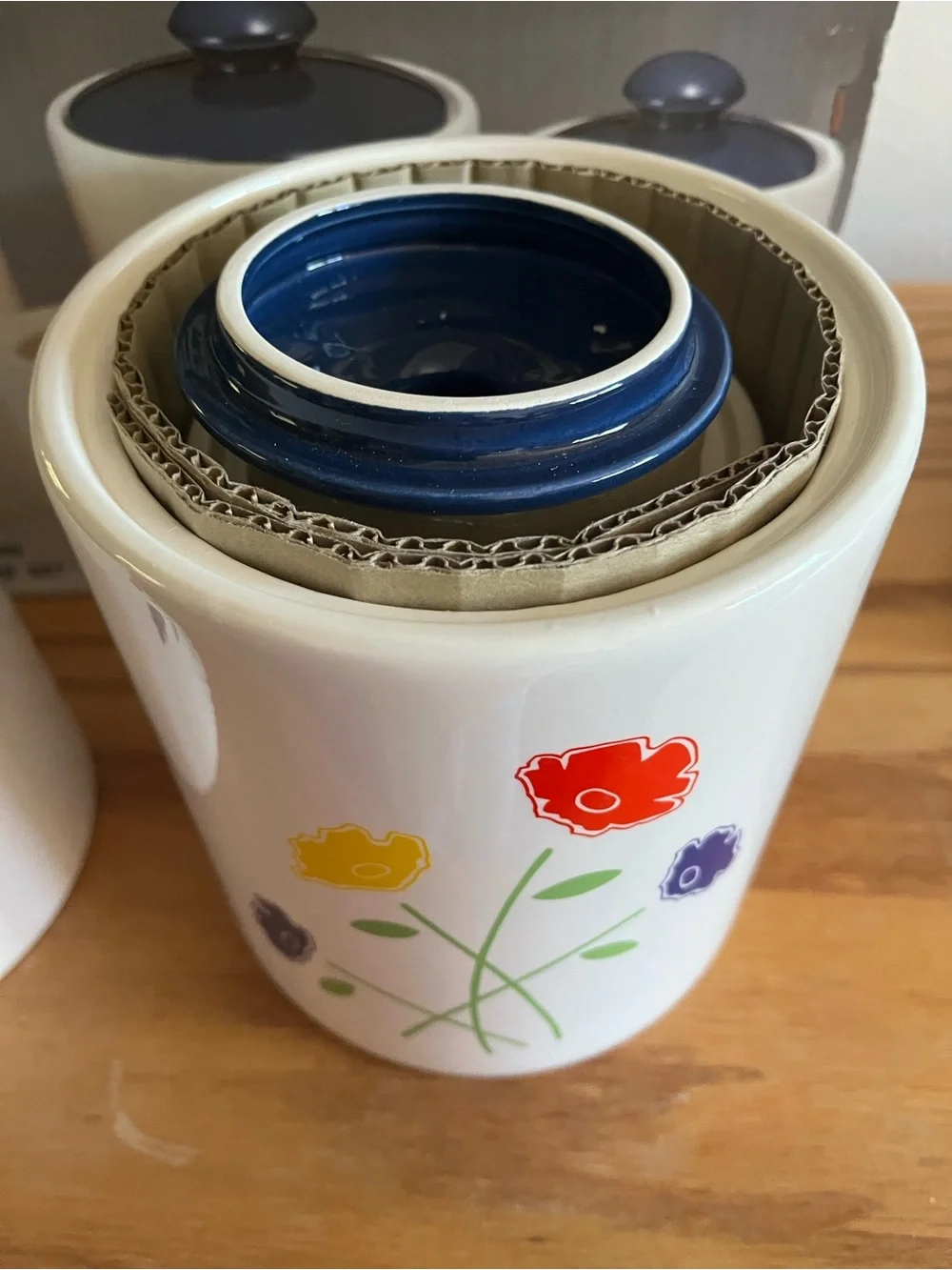 Vintage 1980s Japan Ceramic Canister Set 4-Pc Floral Cottagecore New in Box 86-2